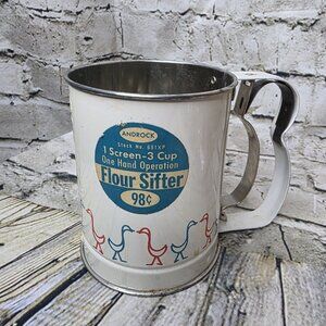 Androck Flour Sifter Vintage 3 Cup Pink Blue Duck Design Works